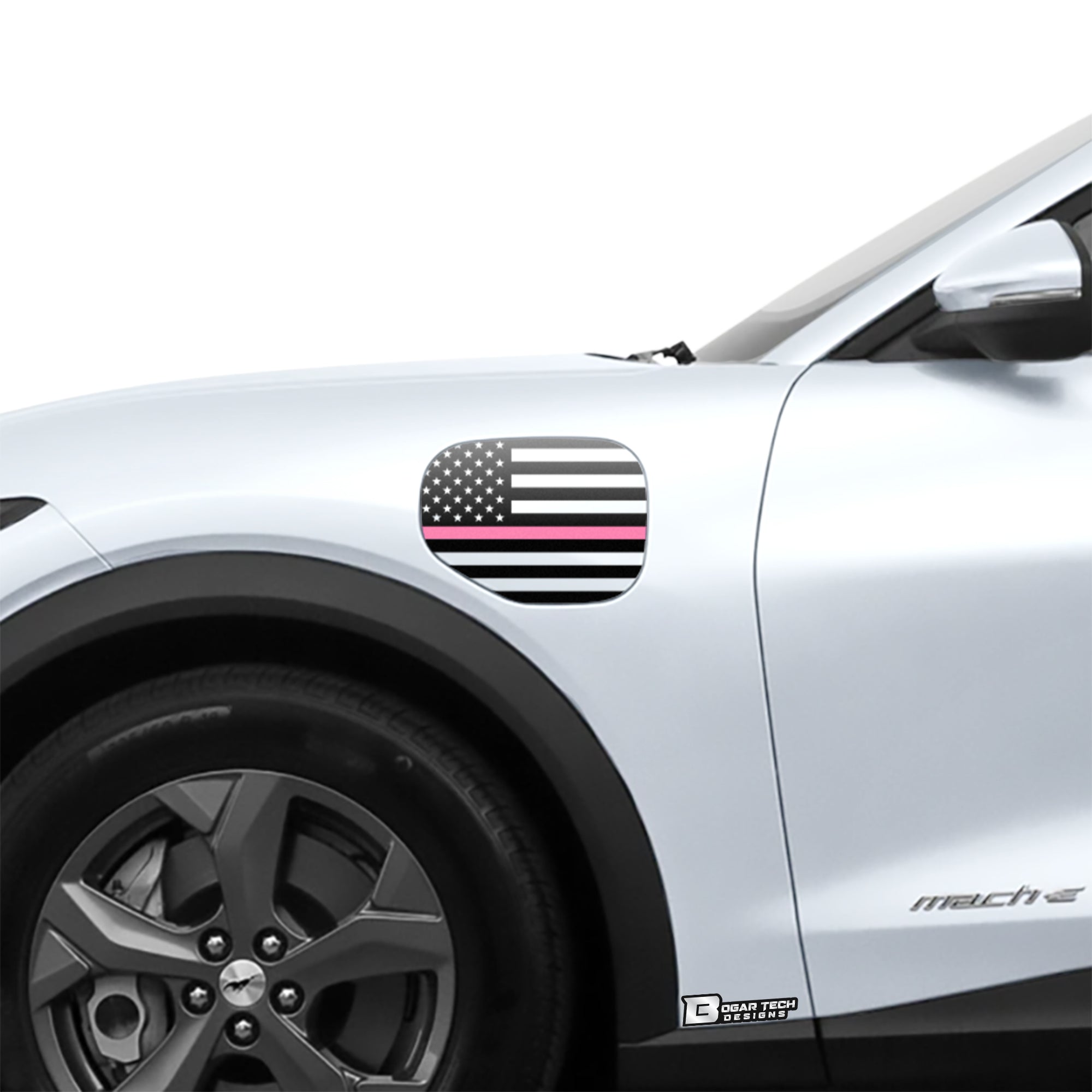 American Flag Fuel Door Gas Cap Vinyl Decal Sticker Fits Ford Mustang Mach - E 2021 - 2025Blue Pink Red Green Line - Bogar Tech Designs