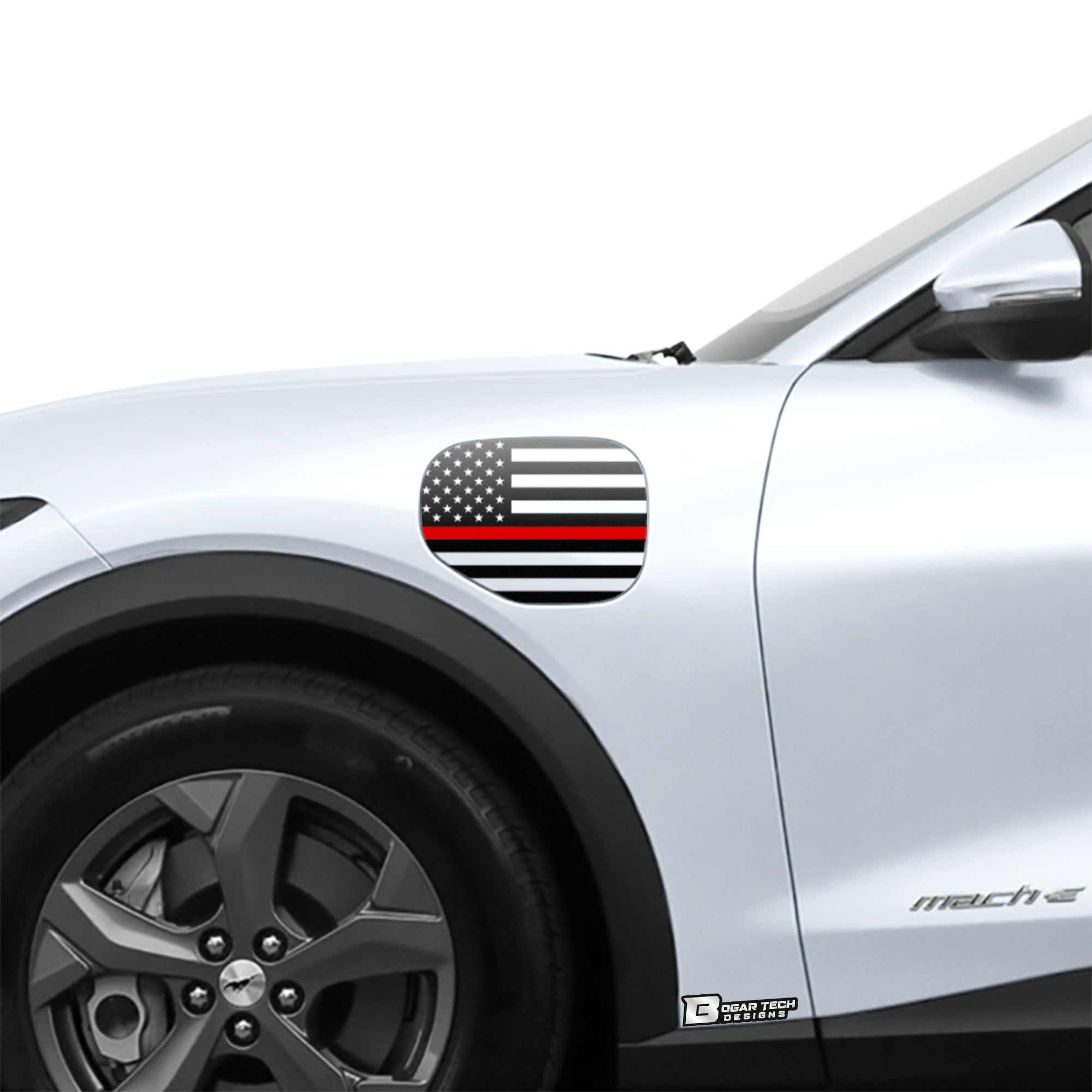 American Flag Fuel Door Gas Cap Vinyl Decal Sticker Fits Ford Mustang Mach - E 2021 - 2025Blue Pink Red Green Line - Bogar Tech Designs