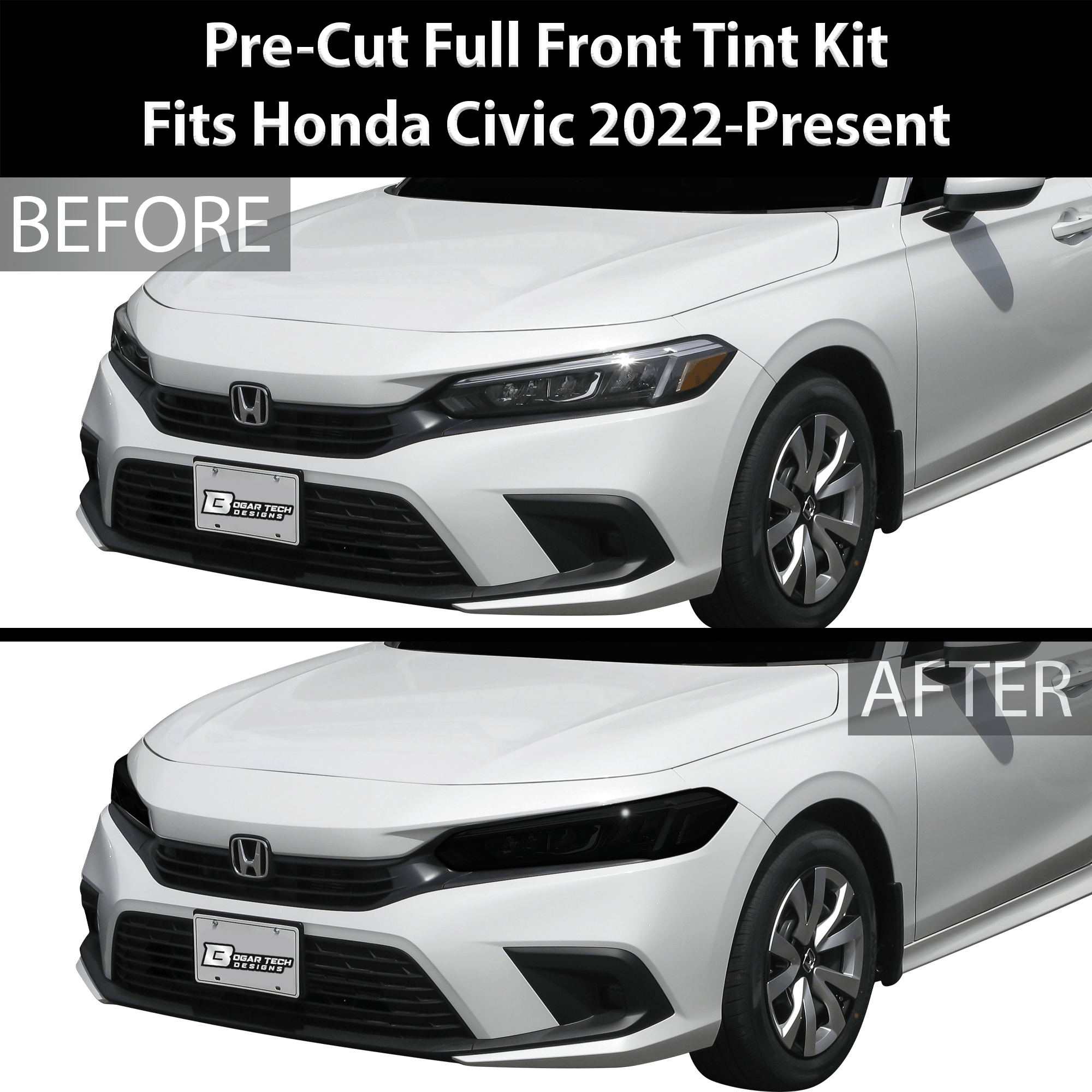 HeadLight Reverse Light Reflector Taillight Smoke Tint Overlay Fits Honda Civic Sedan Hatchback 2022 - 2025 - Bogar Tech Designs