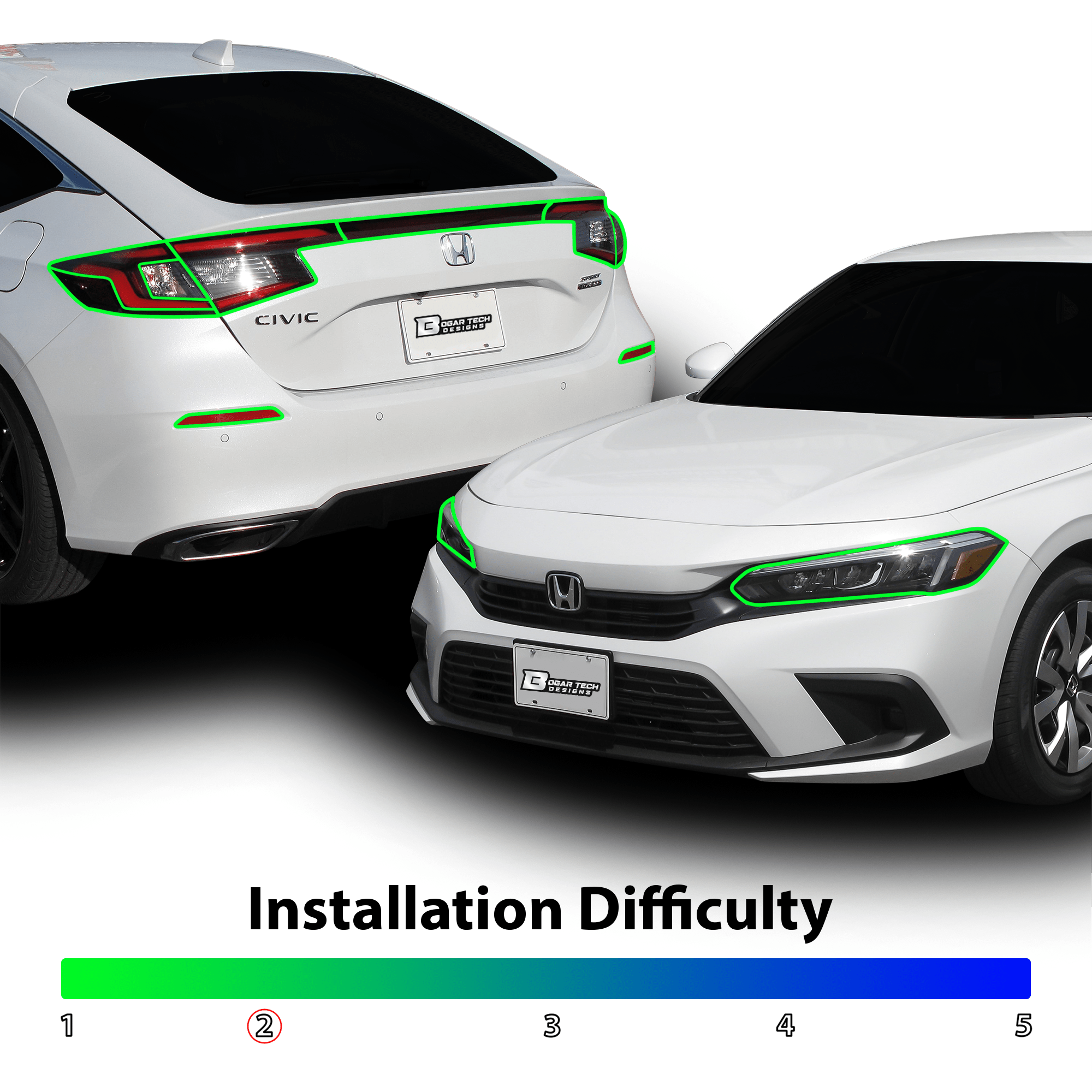 HeadLight Reverse Light Reflector Taillight Smoke Tint Overlay Fits Honda Civic Sedan Hatchback 2022 - 2025 - Bogar Tech Designs