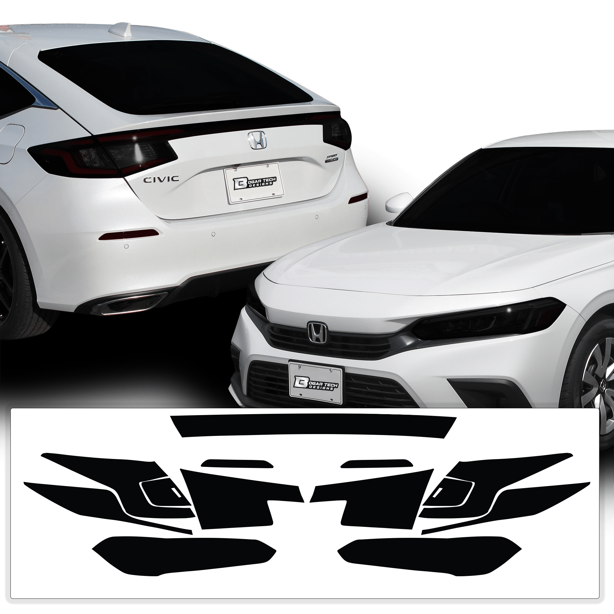 HeadLight Reverse Light Reflector Taillight Smoke Tint Overlay Fits Honda Civic Sedan Hatchback 2022 - 2025 - Bogar Tech Designs