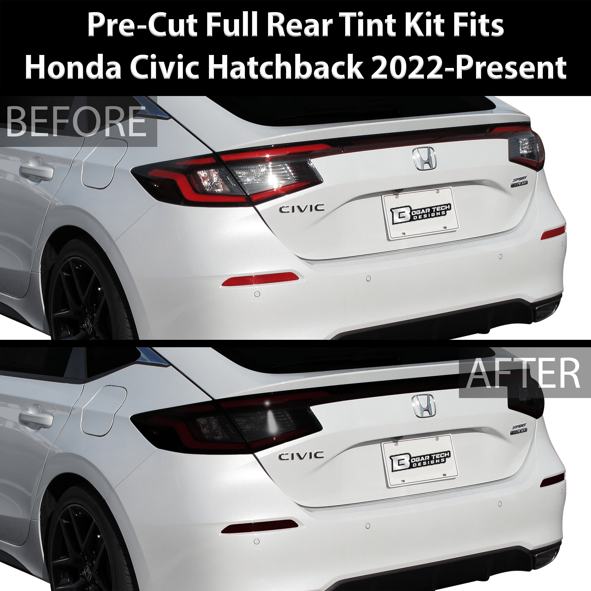 HeadLight Reverse Light Reflector Taillight Smoke Tint Overlay Fits Honda Civic Sedan Hatchback 2022 - 2025 - Bogar Tech Designs