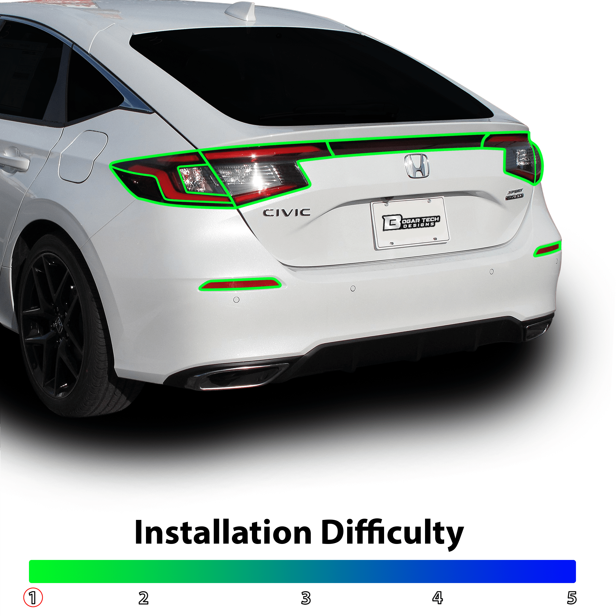 HeadLight Reverse Light Reflector Taillight Smoke Tint Overlay Fits Honda Civic Sedan Hatchback 2022 - 2025 - Bogar Tech Designs