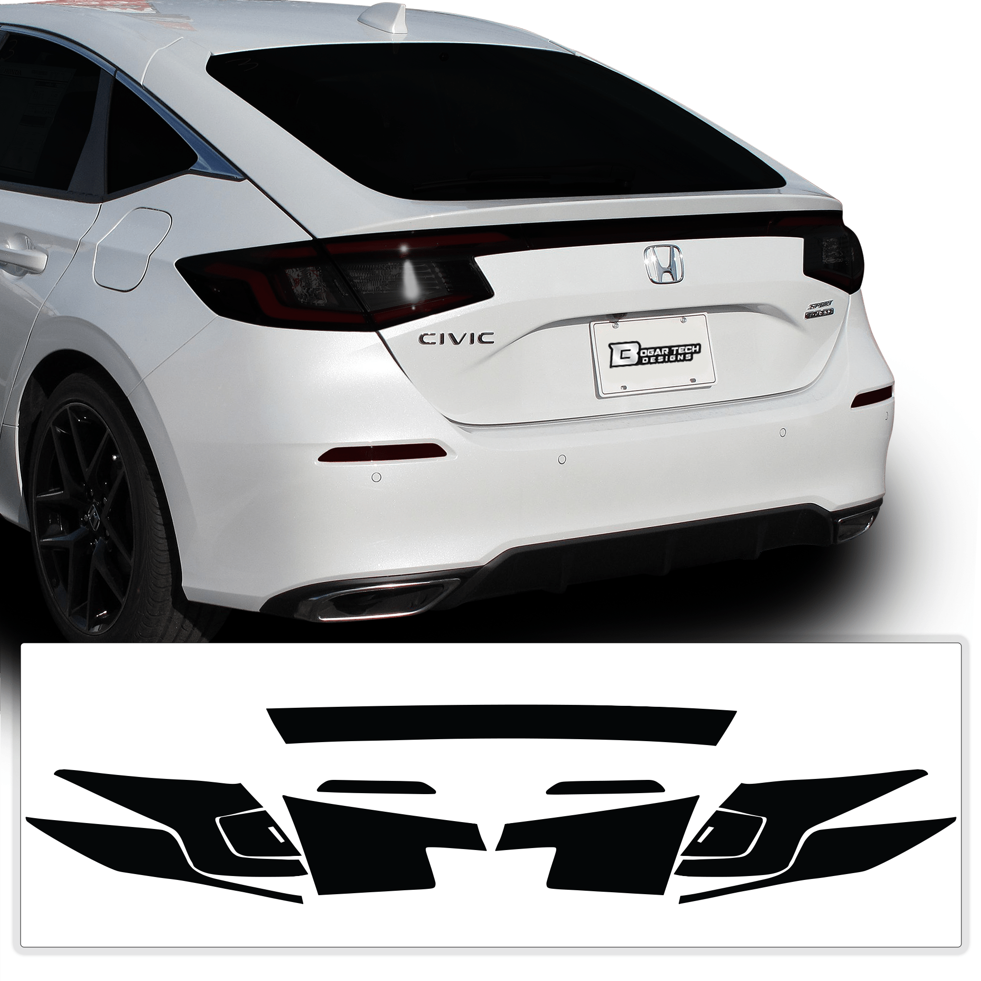 HeadLight Reverse Light Reflector Taillight Smoke Tint Overlay Fits Honda Civic Sedan Hatchback 2022 - 2025 - Bogar Tech Designs