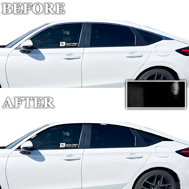 Vinyl Chrome Delete Wheel Side Window Trim Blackout Decal Stickers Overlay Film Fits Honda Civic Hatchback 2022 - 2025 - Bogar Tech Designs