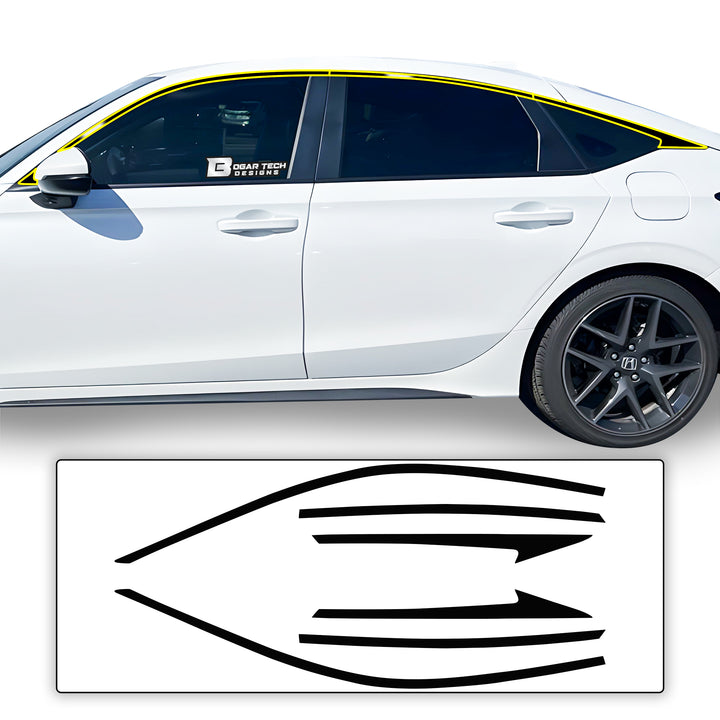 Vinyl Chrome Delete Wheel Side Window Trim Blackout Decal Stickers Overlay Film Fits Honda Civic Hatchback 2022 - 2025 - Bogar Tech Designs