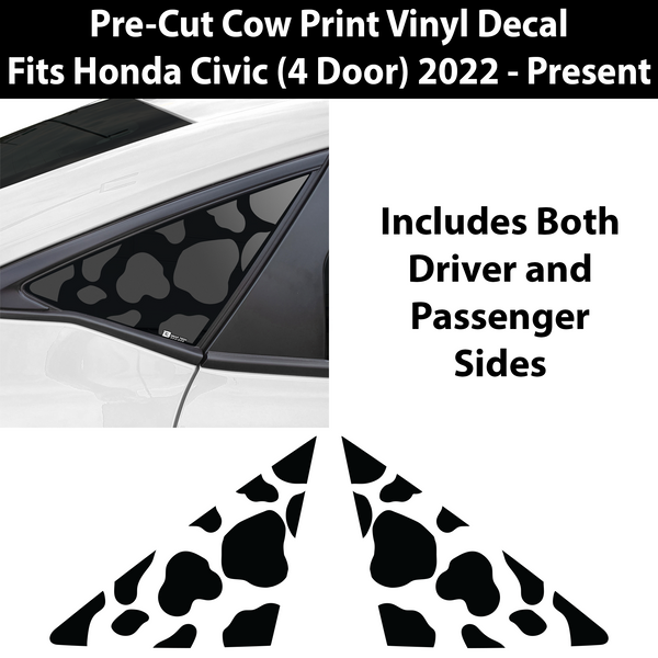 Precut Animal Cow & Leopard Vinyl Print Decals Rear Side Quarter Window Fits Honda Civic Sedan & Hatchback 2022 - Present - Tint, Paint Protection, Decals & Accessories for your Vehicle onlin