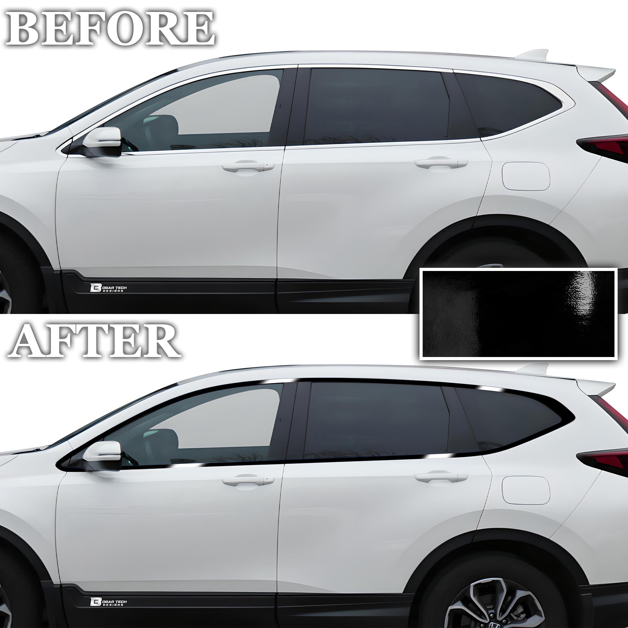 Vinyl Chrome Delete Wheel Sides Front Rear Trunk Trim Blackout Decal Stickers Overlay Film Fits Honda CR - V 2017 - 2022 - Bogar Tech Designs