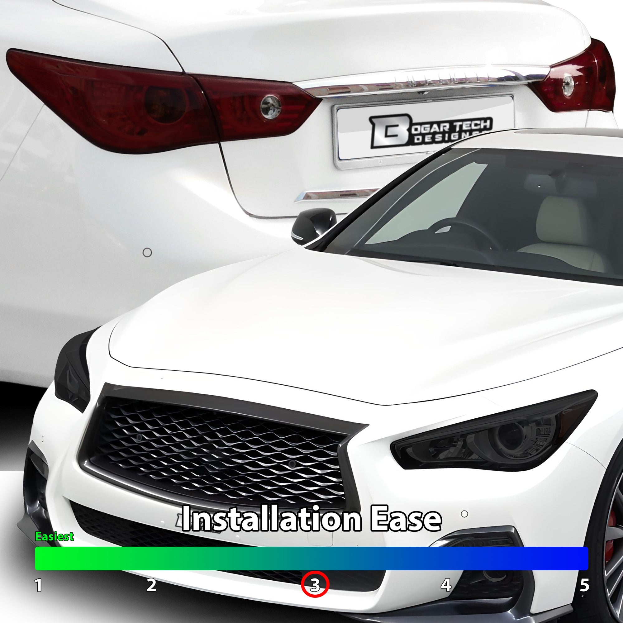 Full Headlight Taillight Precut Smoked PPF Tint Kit Film Overlay Fits Infiniti Q50 2018 - 2024 - Bogar Tech Designs