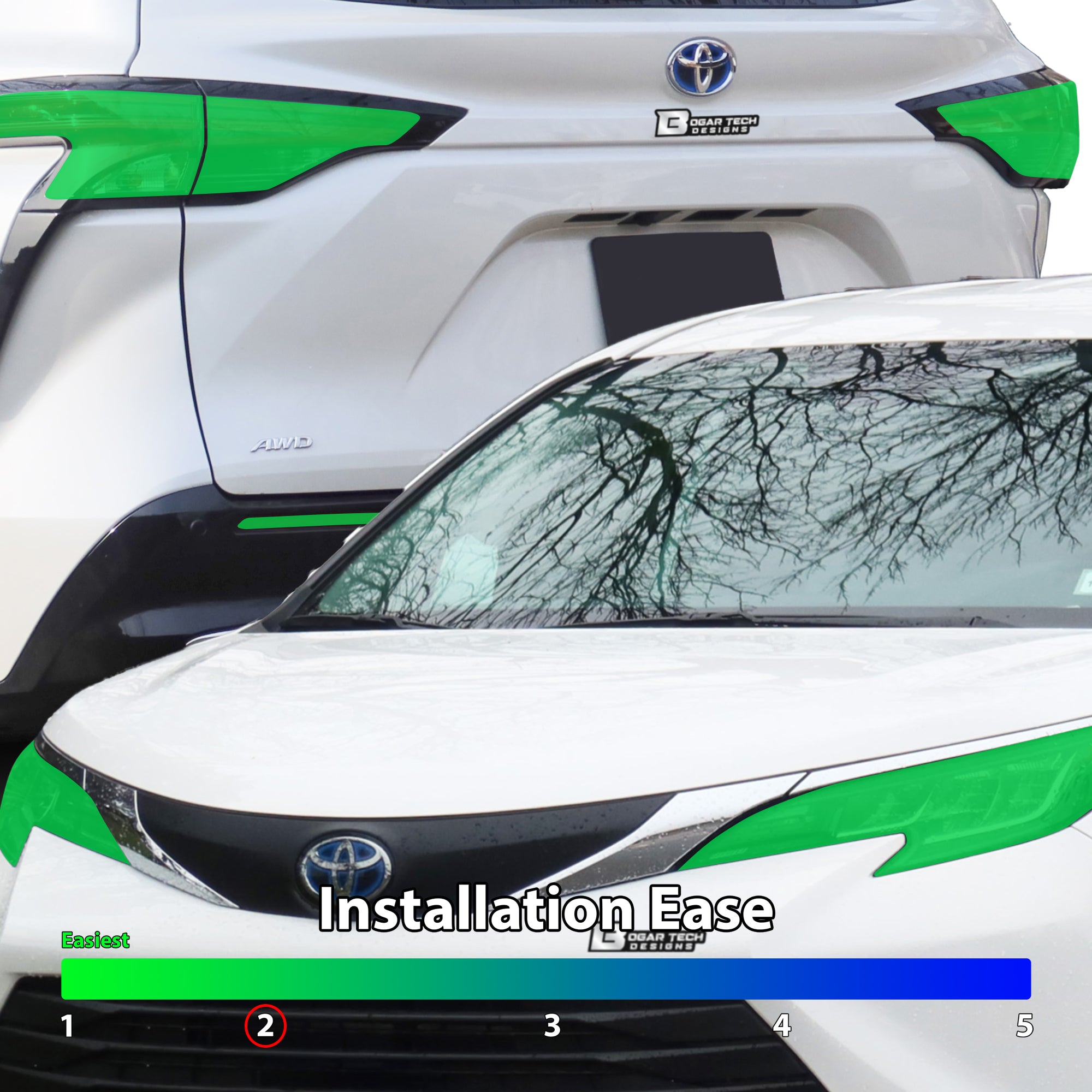 Full Headlight Taillight Precut Smoked PPF Tint Kit Film Overlay Fits Toyota Sienna 2021 - 2023 - Bogar Tech Designs