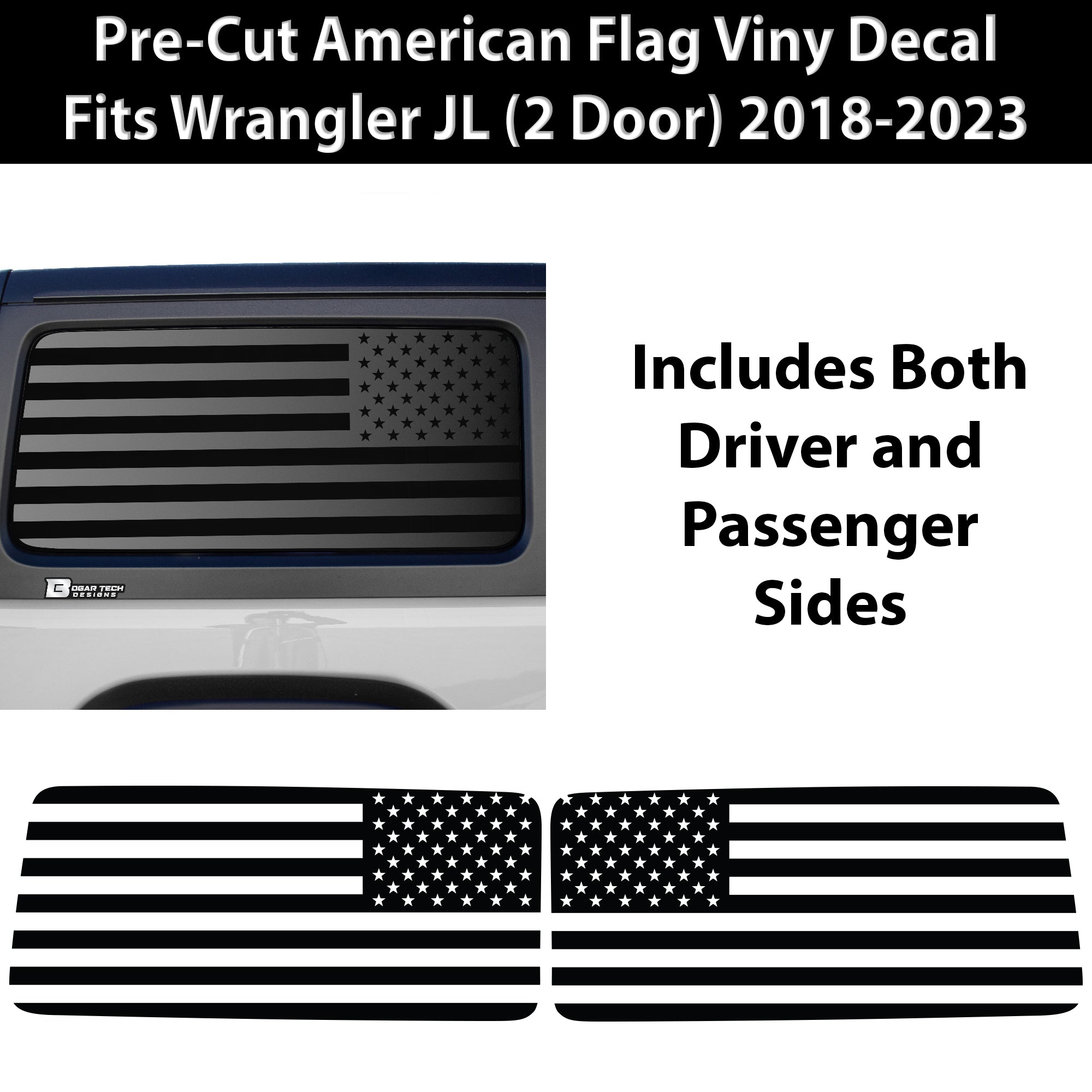 American Flag Window Vinyl Decal Stickers Fits Jeep Wrangler JL 2 Door 2018 - 2025Blue Red Pink Green Line - Bogar Tech Designs