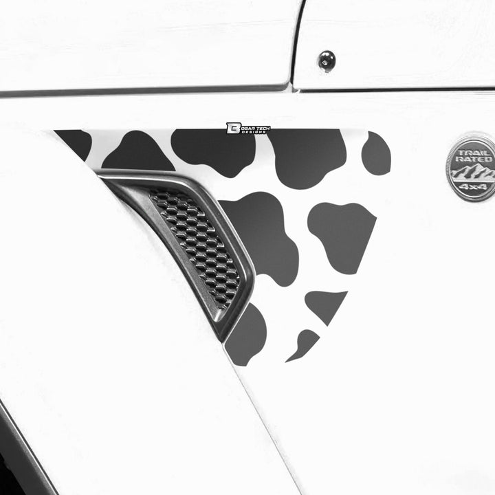 Precut Side Fender Vent Animal Cow Print Vinyl Decal Stickers Fits Jeep Wrangler 2018 - 2024 and Gladiator 2020 - 2024 - Bogar Tech Designs