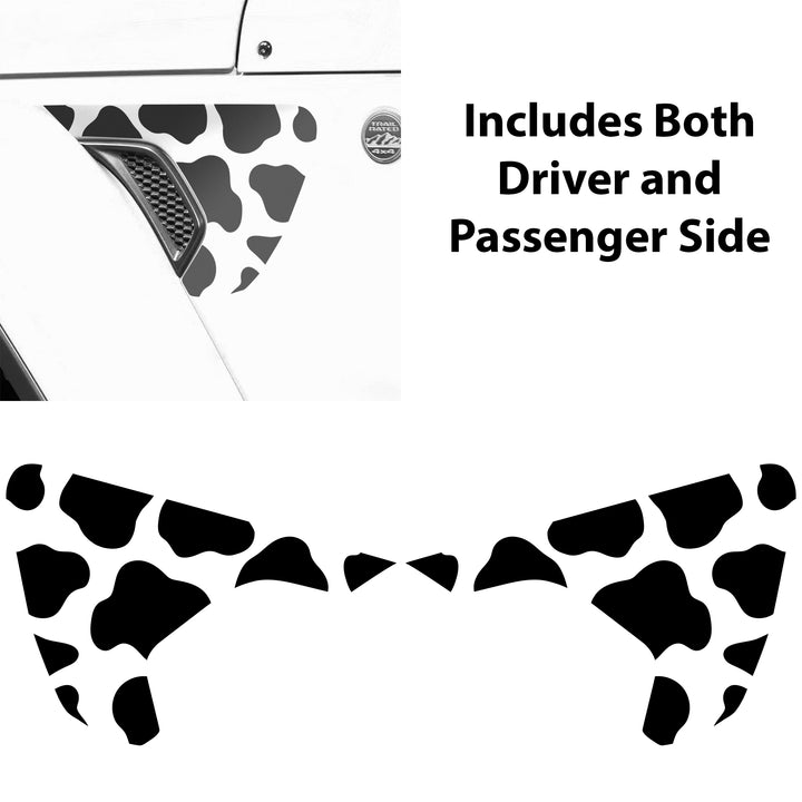 Precut Side Fender Vent Animal Cow Print Vinyl Decal Stickers Fits Jeep Wrangler 2018 - 2024 and Gladiator 2020 - 2024 - Bogar Tech Designs
