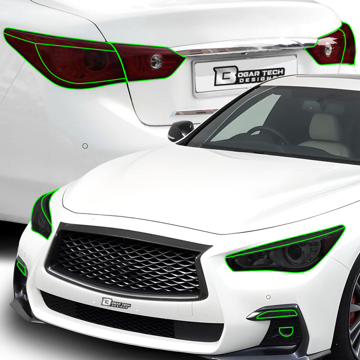 Full Headlight Taillight Precut Smoked PPF Tint Kit Film Overlay Fits Infiniti Q50 2018 - 2024 - Bogar Tech Designs