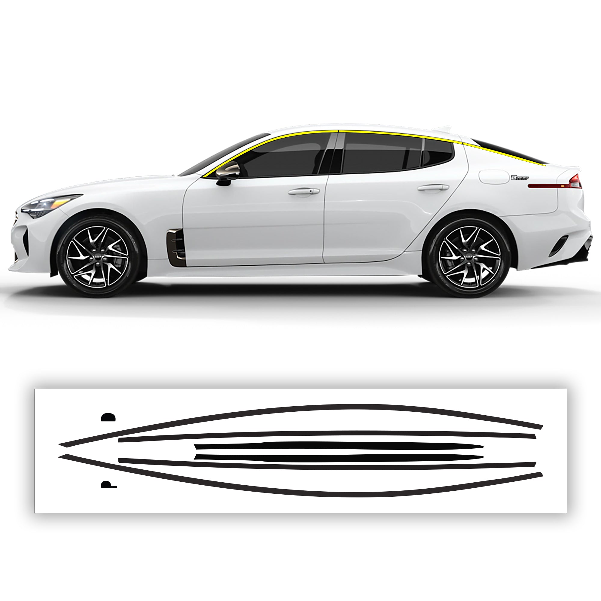 Window Vinyl Chrome Delete Trim Blackout Decal Stickers Overlay Film Fits Kia Stinger 2018 - 2023 - Bogar Tech Designs