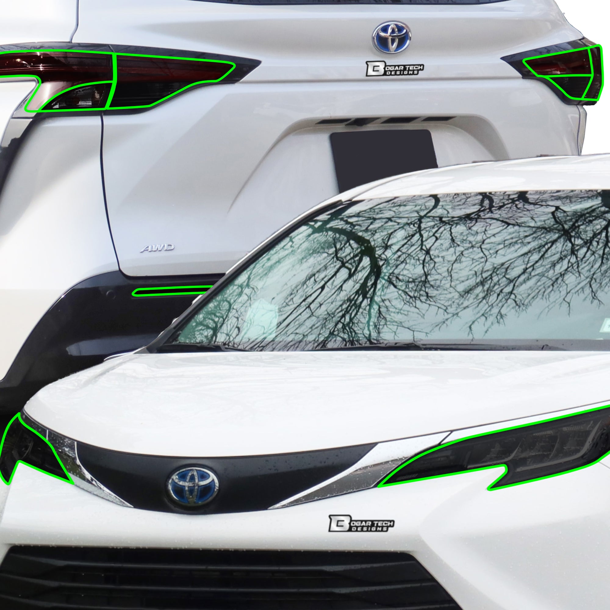 Full Headlight Taillight Precut Smoked PPF Tint Kit Film Overlay Fits Toyota Sienna 2021 - 2023 - Bogar Tech Designs