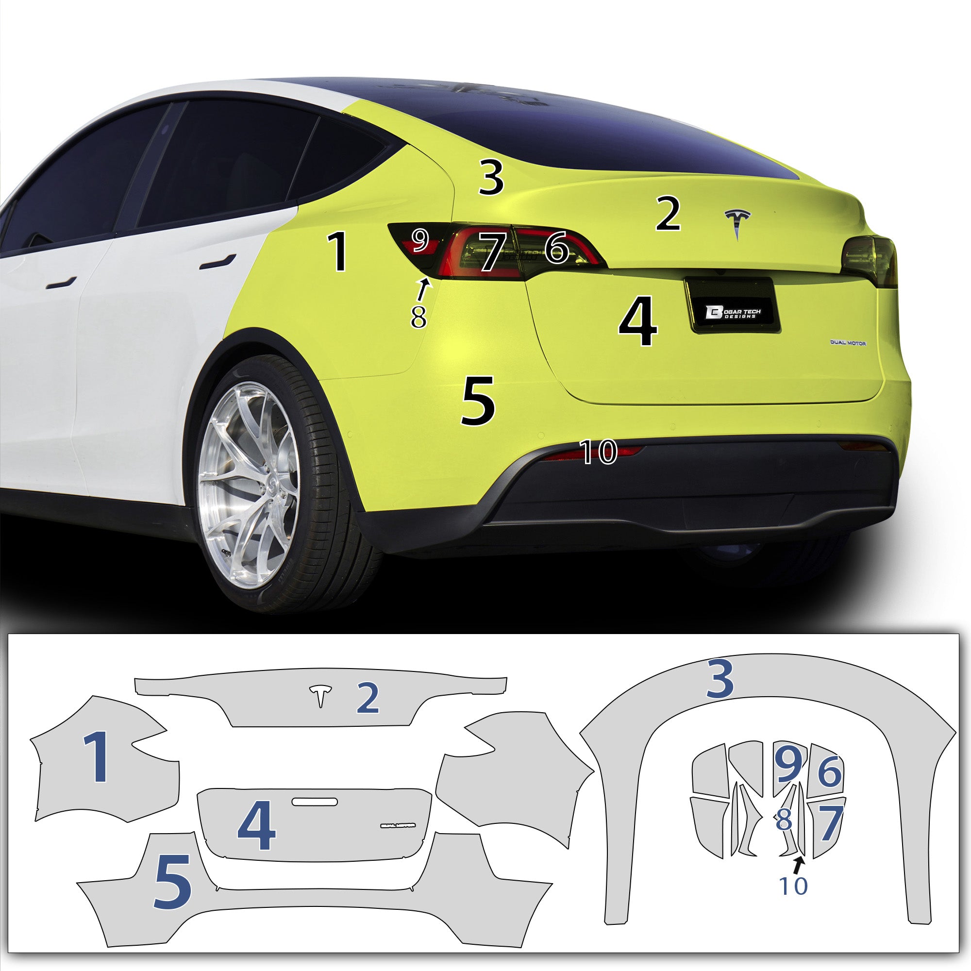 Fits Tesla Model Y 2020 - 2024 Precut Paint Protection Film Clear Bra PPF Decal Film Kit Cover - Bogar Tech Designs