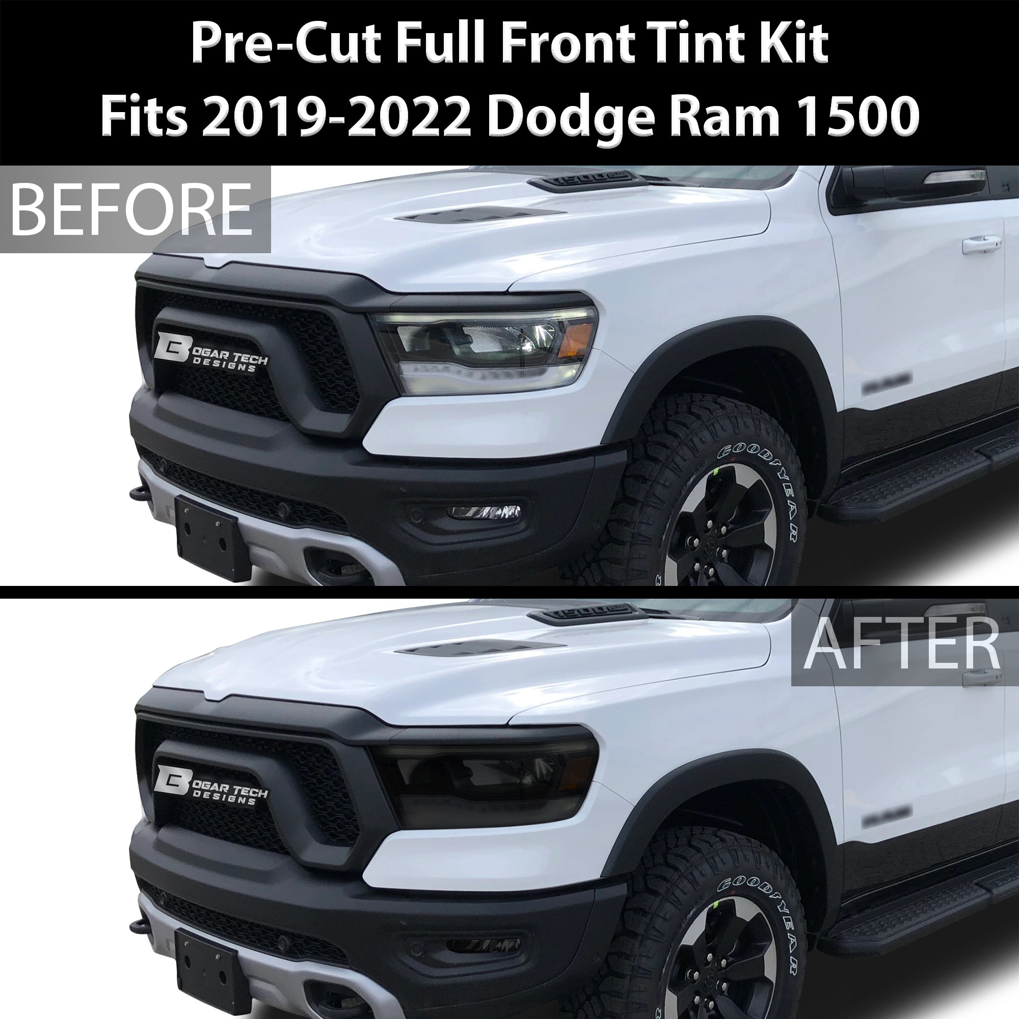 Complete Full Headlight Taillight Precut Overlay Tint Kit with Tools Fits Dodge Ram 2019 - 2024 - Bogar Tech Designs