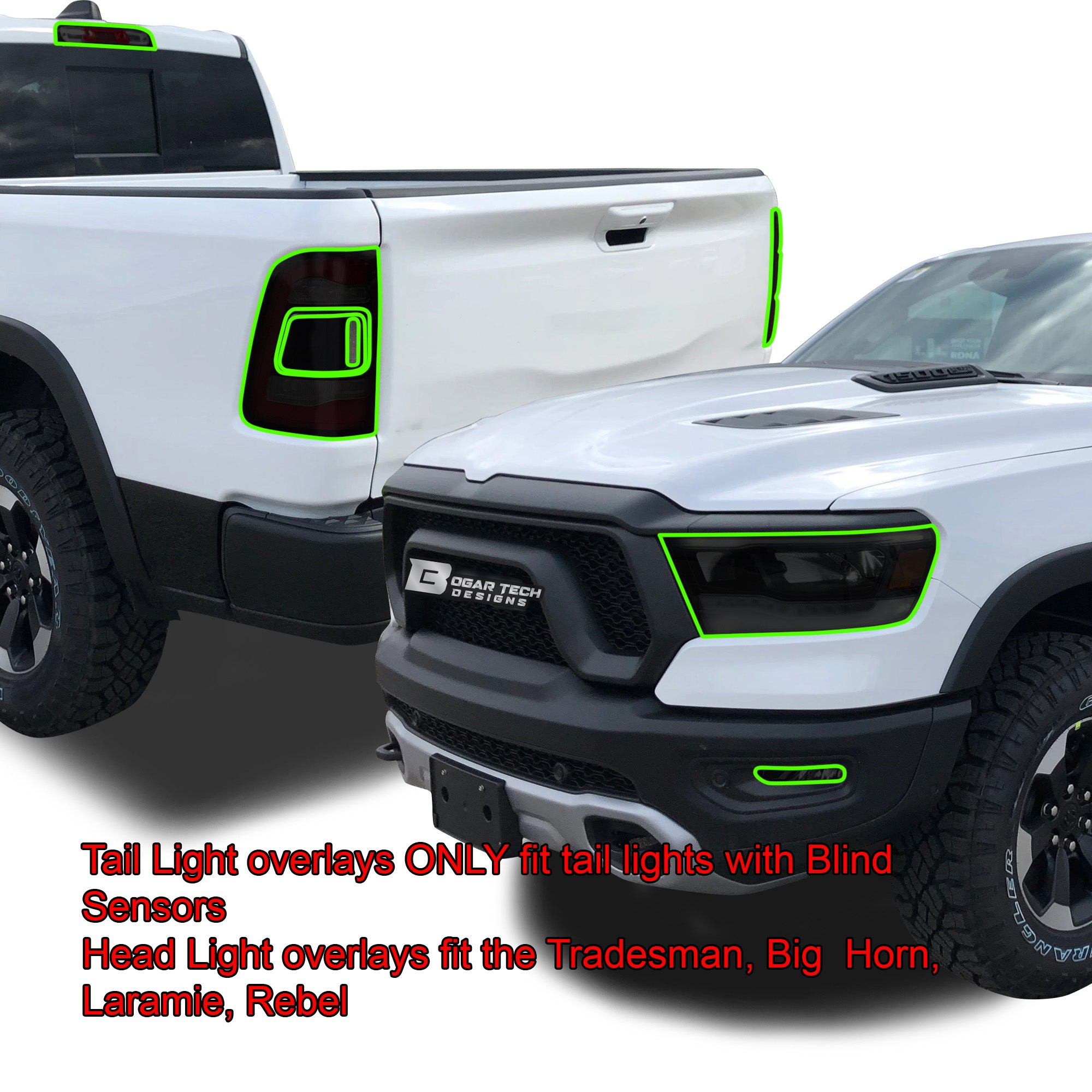 Complete Full Headlight Taillight Precut Overlay Tint Kit with Tools Fits Dodge Ram 2019 - 2024 - Bogar Tech Designs
