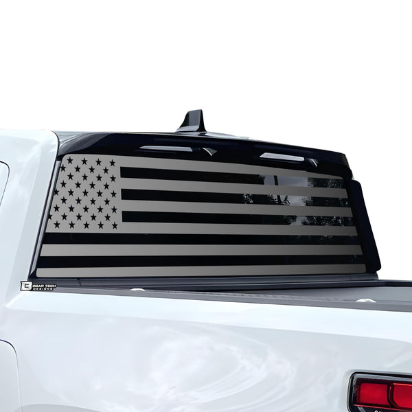American Flag Rear Window Decal for Rivian R1T – Precut Matte Black Vinyl