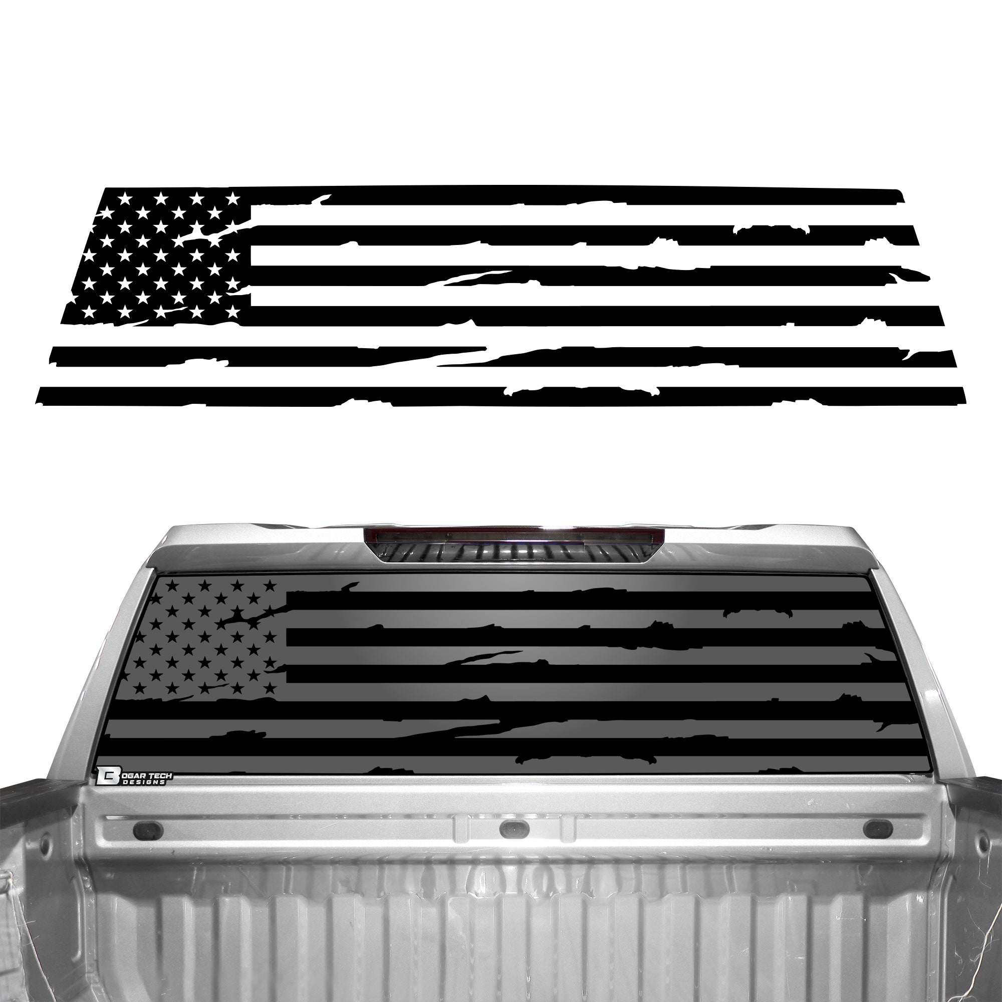 American Flag Rear Window Vinyl Decal Stickers Fits Chevy Silverado GMC Sierra 2019 - 2025 - Bogar Tech Designs