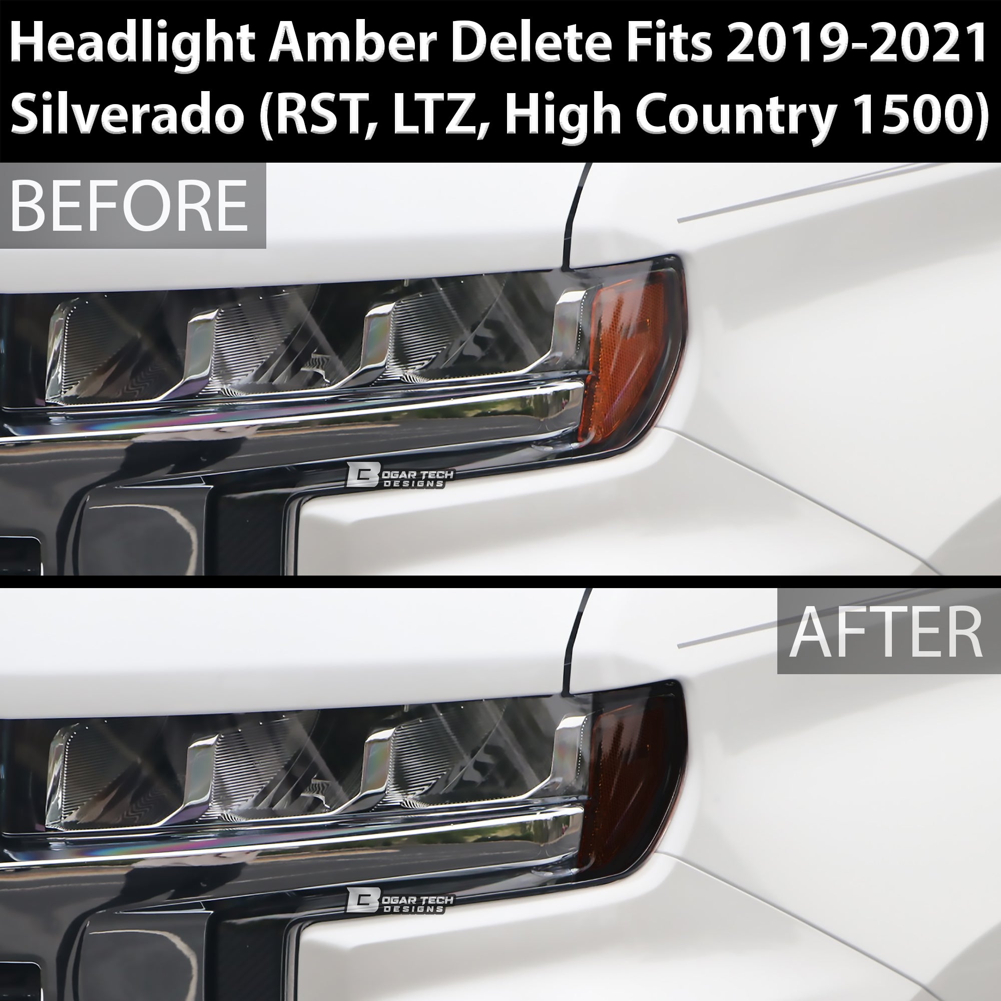 Headlight Amber Delete Overlay Tint Sticker Fits Chevy Silverado 1500 2019+ - Bogar Tech Designs
