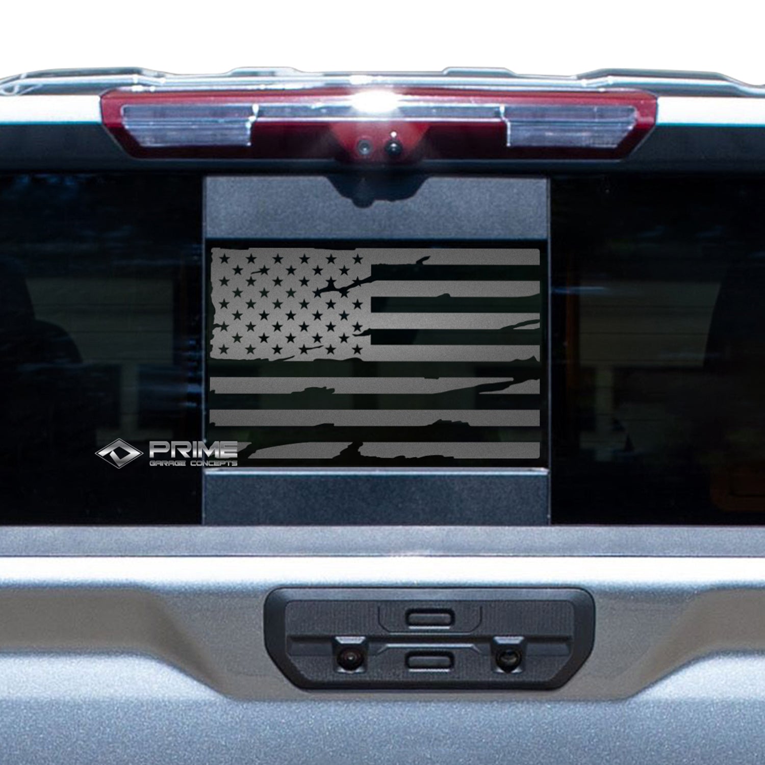 Rear Back Middle Window American Flag Vinyl Decal Stickers Fits Chevy Silverado and GMC Sierra 2019 - 2025 - Bogar Tech Designs