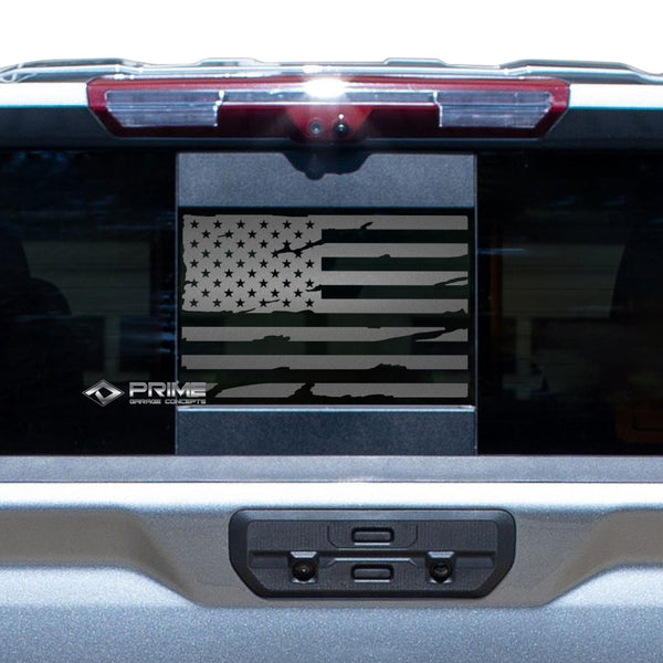 Xinghe American Flag Decal For Chevy Silverado GMC Sierra 2004-2022 Rear Middle Window, Matte Black, Vinyl, Waterproof, Removable, Rectangular