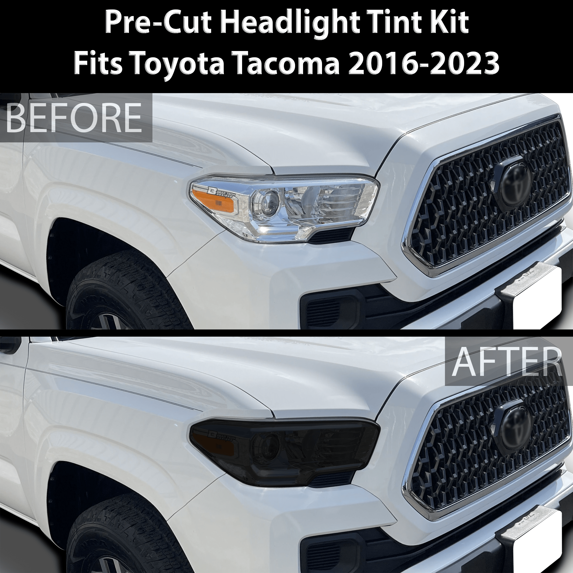 Full Tint Kit Precut Smoked Vinyl Tint Kit Film Overlay Cover Fits Toyota Tacoma 2016 - 2023 - Bogar Tech Designs