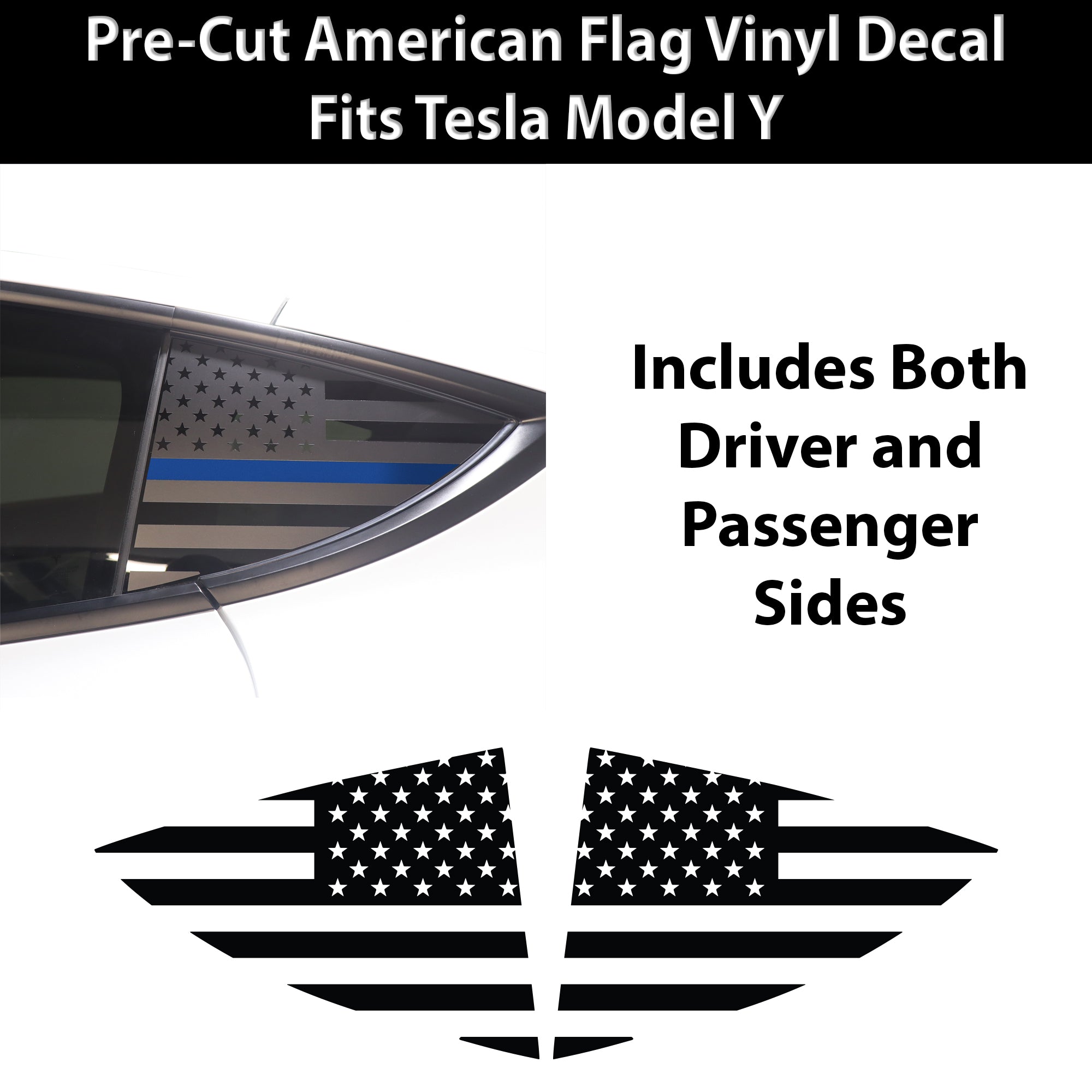 Quarter Window American Flag Vinyl Decal Stickers Fits Tesla Model Y - Bogar Tech Designs