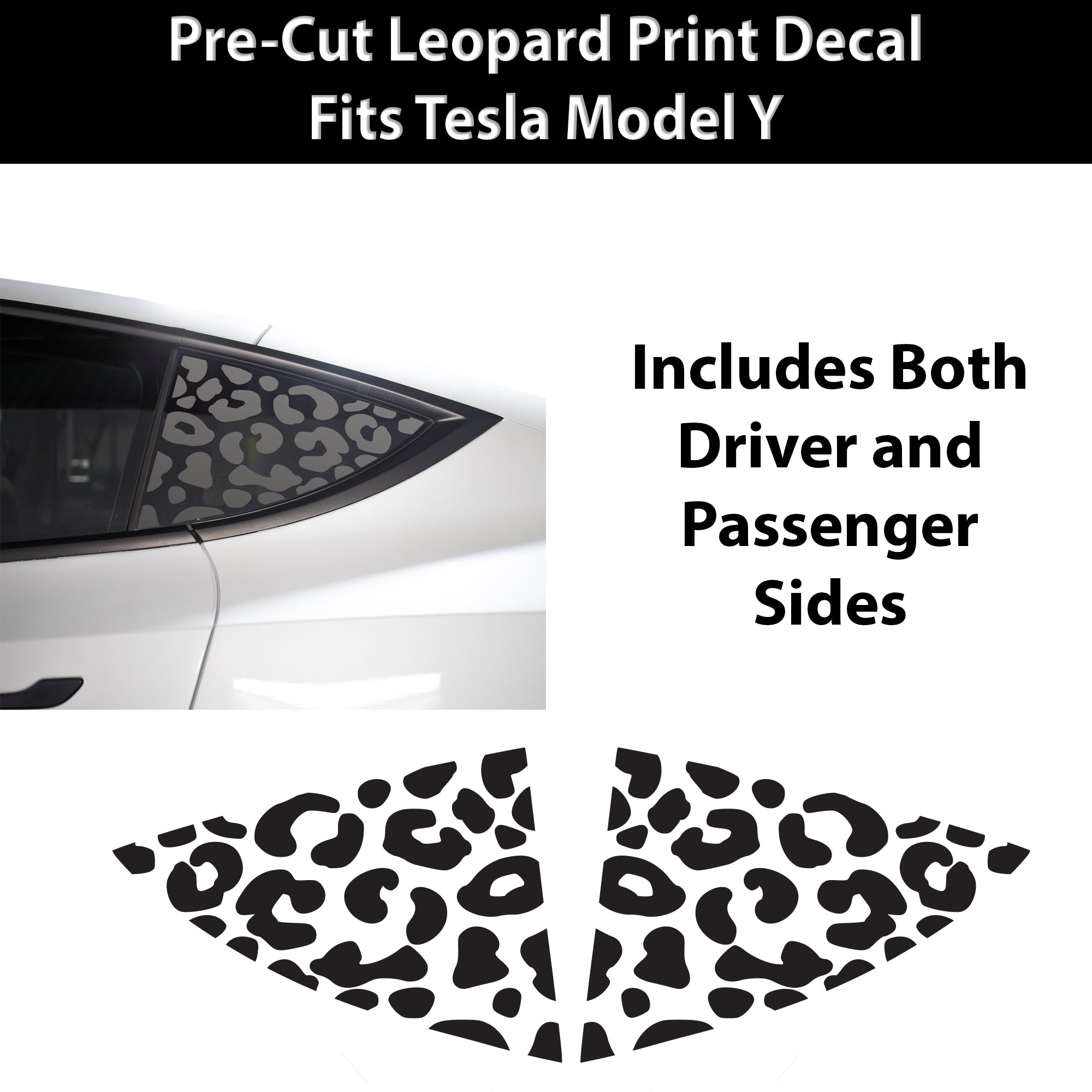 Quarter Window Animal Cow Leopard Print Vinyl Decal Fits Tesla Model Y - Bogar Tech Designs