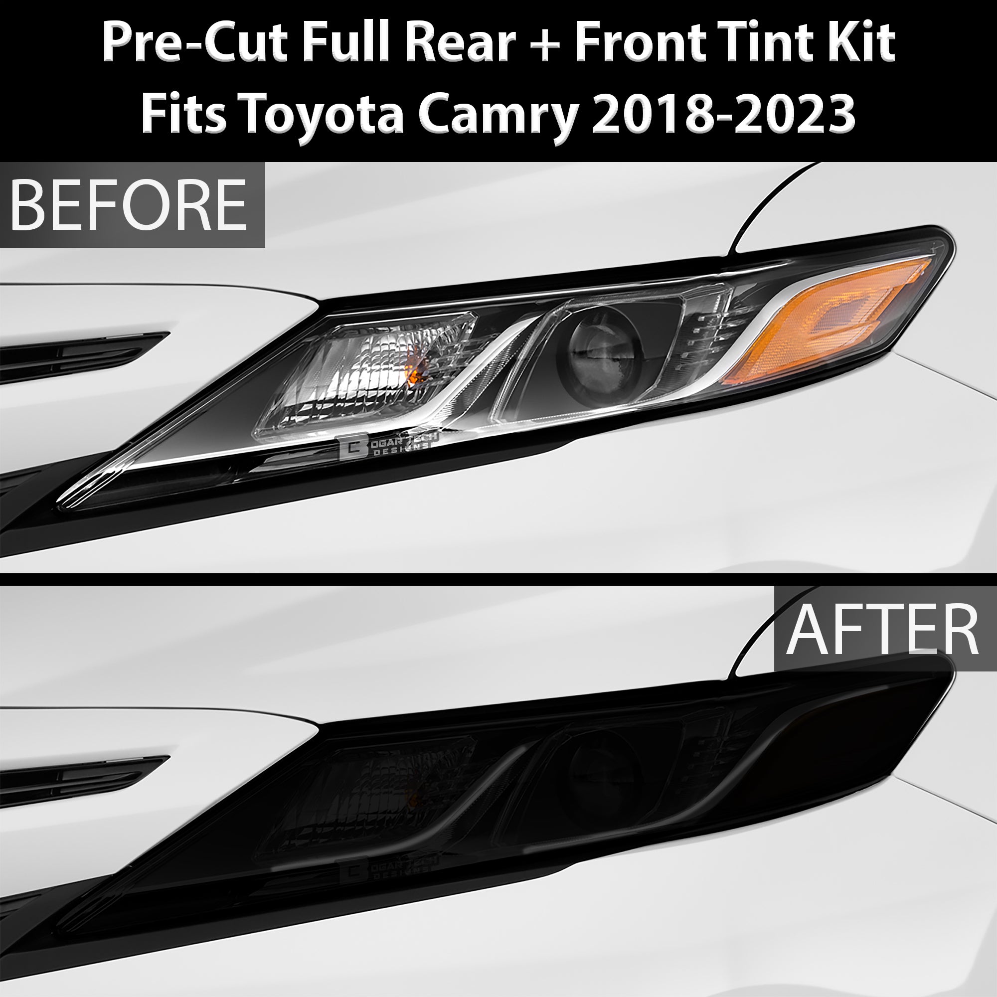Complete Full Headlight Taillight Precut Overlay Tint Kit with Tools Fits Toyota Camry 2018 - 2024 - Bogar Tech Designs