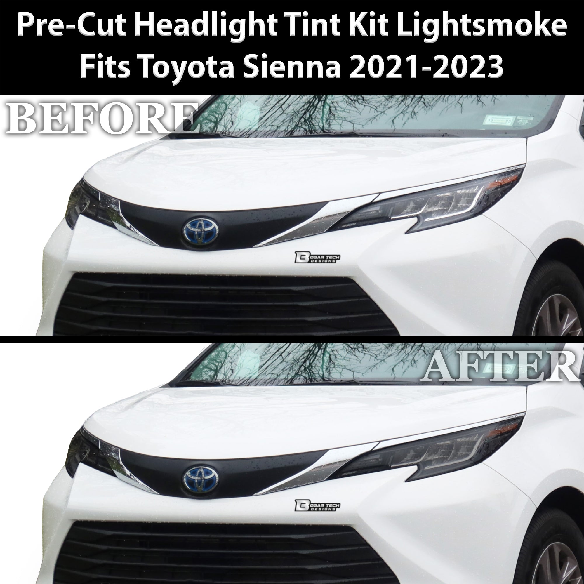 Full Headlight Taillight Precut Smoked PPF Tint Kit Film Overlay Fits Toyota Sienna 2021 - 2023 - Bogar Tech Designs