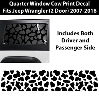 Precut Cow Print Rear Side Quarter Window Decal Stickers Fits 2 Door Jeep Wrangler JK 2007-2018 - Tint, Paint Protection, Decals & Accessories for your Vehicle online - Bogar Tech Designs