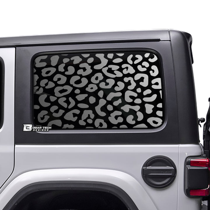 Precut Leopard Cheetah Rear Side Quarter Window Decal Sticker Fits The 4 Door Jeep Wrangler JLU 2018 - 2024 - Bogar Tech Designs