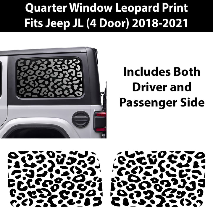 Precut Leopard Cheetah Rear Side Quarter Window Decal Sticker Fits The 4 Door Jeep Wrangler JLU 2018 - 2024 - Bogar Tech Designs